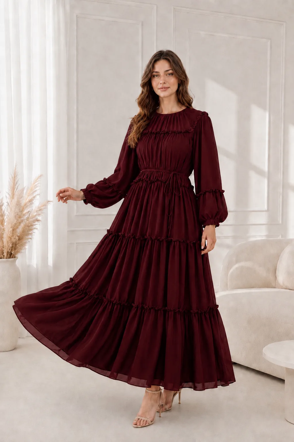 Şifon Elbise MA10001 Bordo 