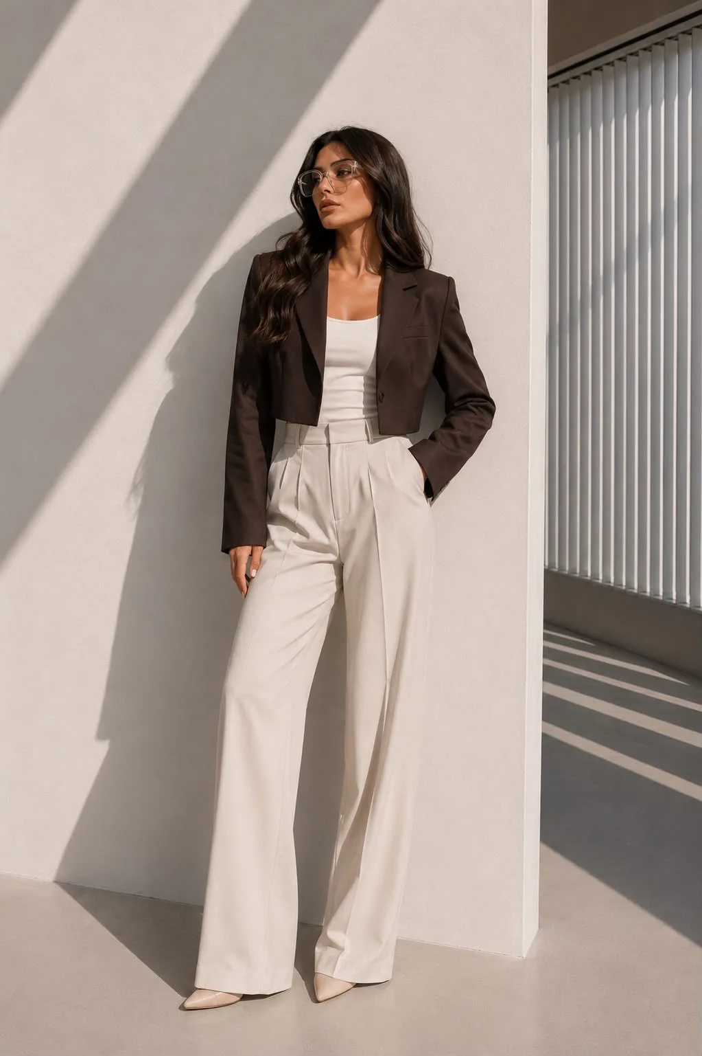 Crop Blazer Ceket MA10009 Kahverengi