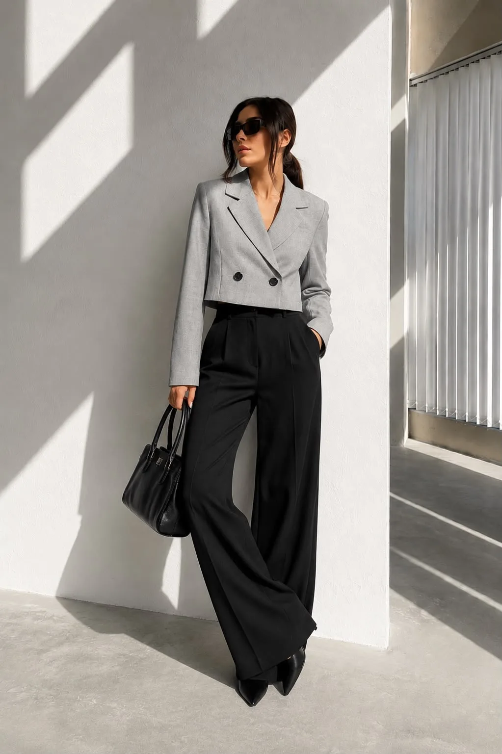 Crop Düğmeli Blazer Ceket MA10010 Açık Gri