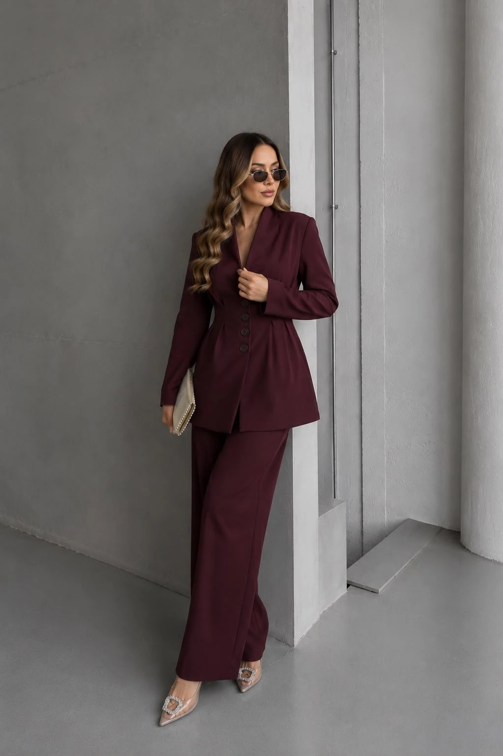 Belden Oturtmalı Blazer Ceketli Takım MA10002 Mürdüm
