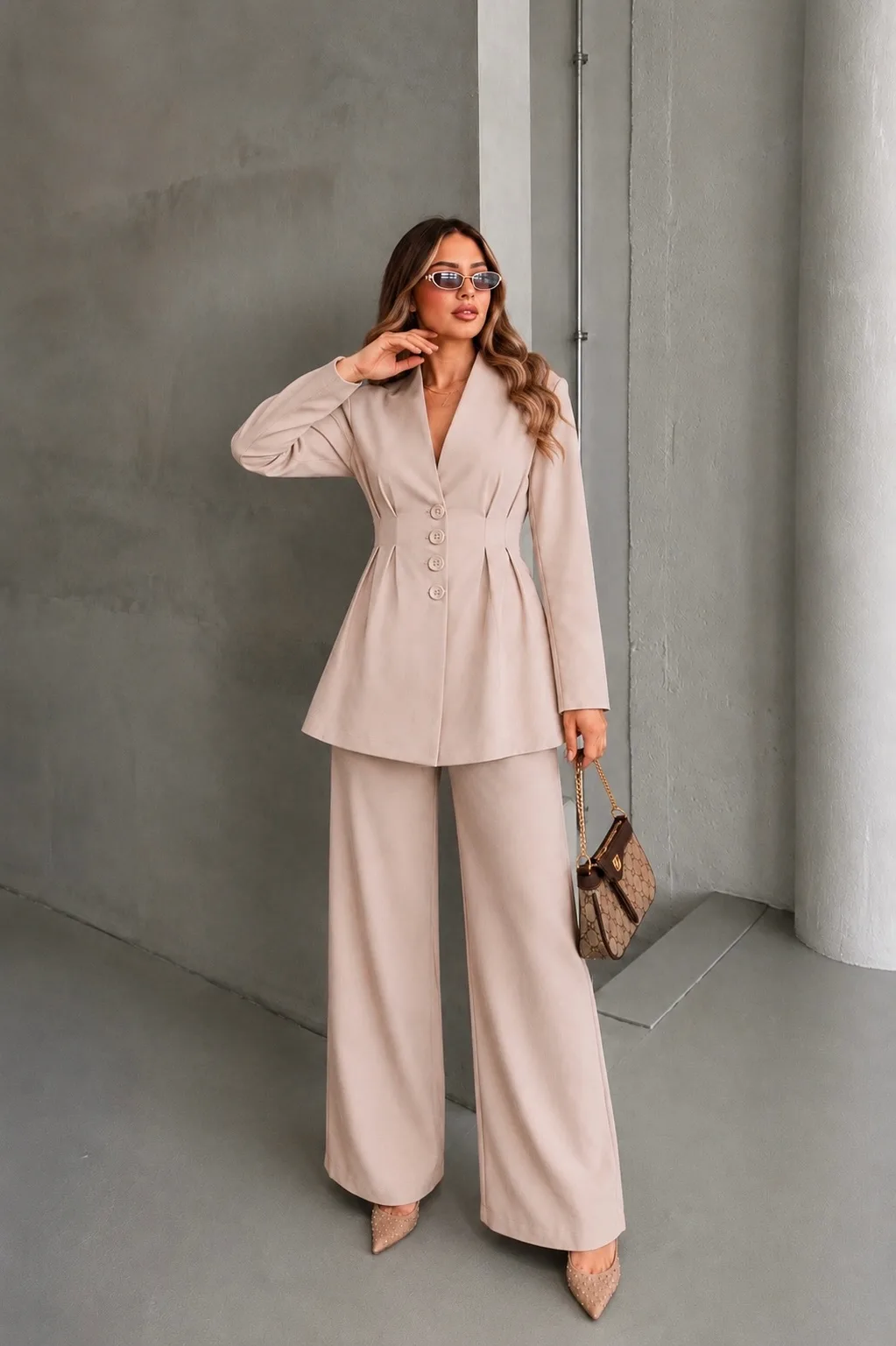 Belden Oturtmalı Blazer Ceketli Takım MA10002 Bej